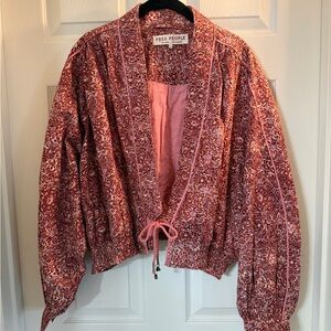 Free People Pink Paisley Bomber Jacket